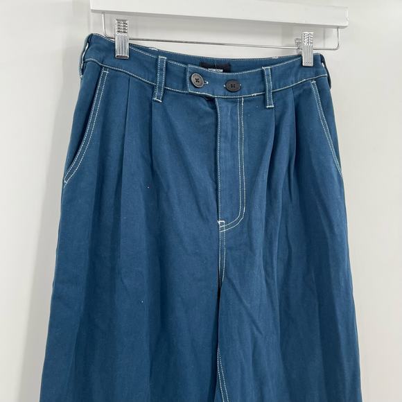 MONROW Cotton Twill Wide Leg Trousers Dark Denim High Rise Stretch Zip 28 NEW - Picture 7 of 13